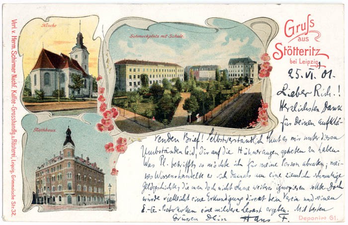 Gruß aus Stötteritz bei Leipzig, Ansichtskarte um 1901