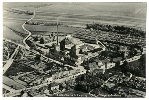 Luftaufnahme von Lützschena, in der Bildmitte die Sternburg-Brauerei, um 1939