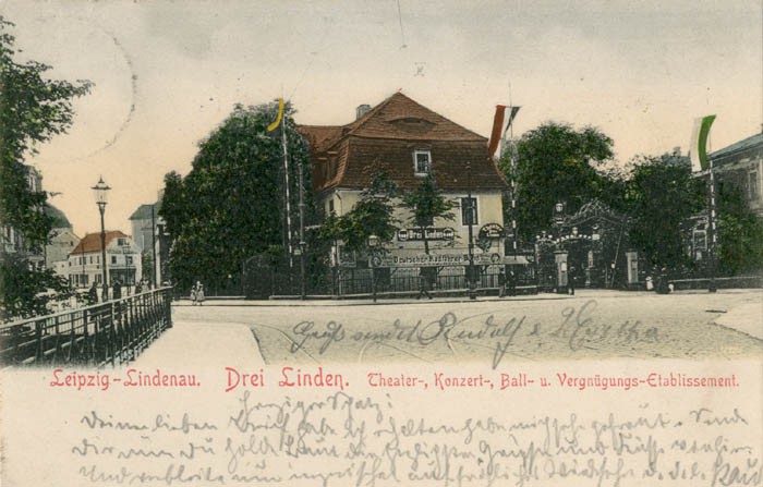 Gasthaus Drei Linden, Ansichtskarte um 1901, IfL: PKL-Lind040 Gasthaus Drei Linden, Ansichtskarte um 1901