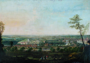 Ansicht der Westvorstadt mit Apels Garten, 1740.