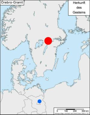 Abb. 18: Herkunftsgebiet des Örebro-Granits. Die Herkunft der verwandten Filipstadt-Granite liegt weiter westlich.