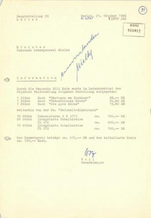 Abb. 17: Schreiben des Leiters der Hauptabteilung Personenschutz Günter Wolf an Erich Mielke, 21. Oktober 1986