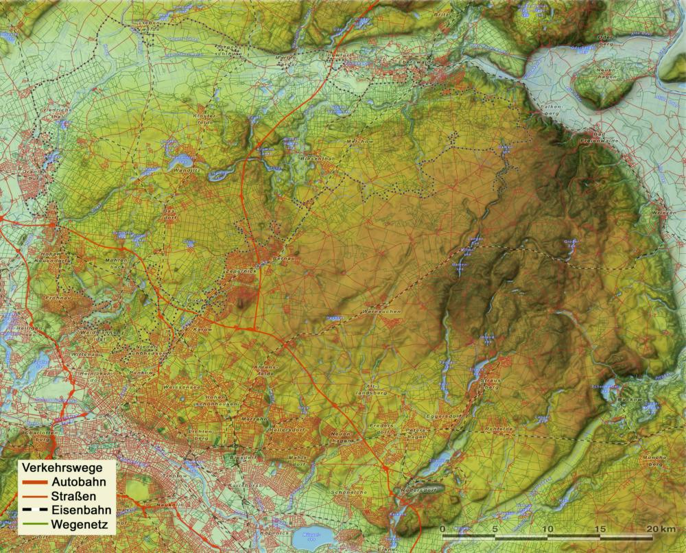 Abb. 16: Infrastruktur (Quelle: TK100Vektor – Autobahn, Eisenbahn, DLM100 - Straßen, Wege – Geobasisinformation Brandenburg)