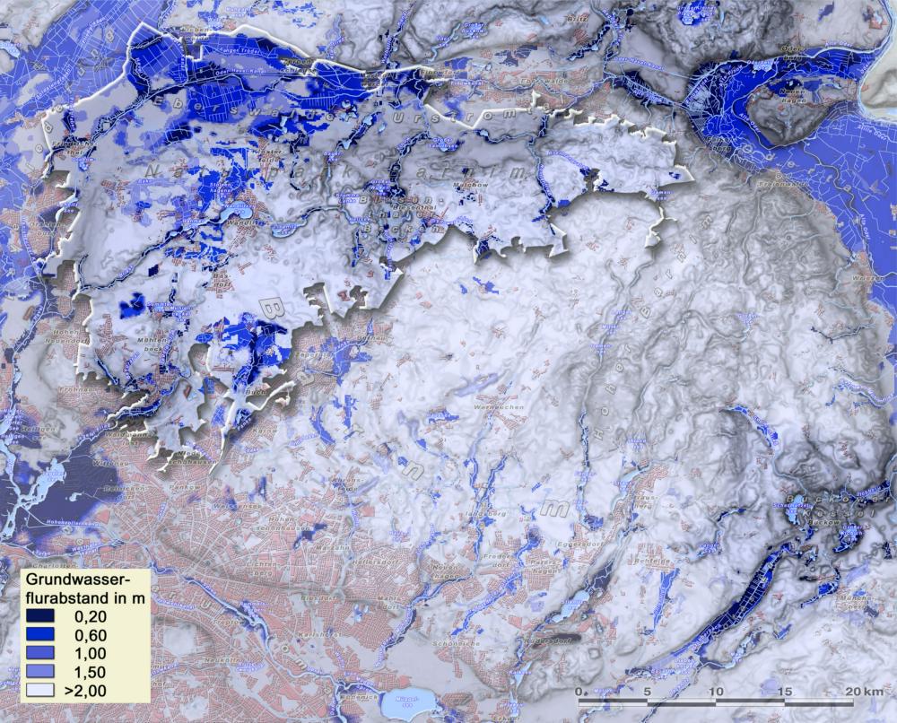 Abb. 21: Grundwasserflurabstand (Quelle: ZALF Müncheberg Projekt KULAP)