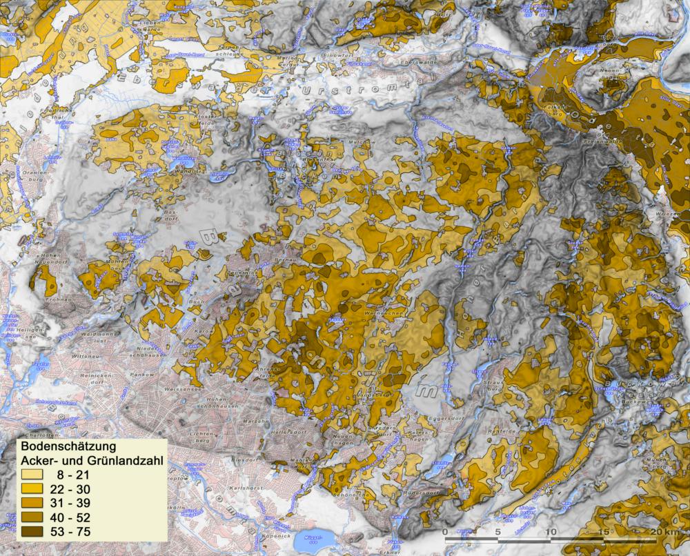 Abb. 7: Bodenschätzung (Quelle: Reichsbodenschätzung, generalisiert von Joachim Kiesel – ZALF Müncheberg) 