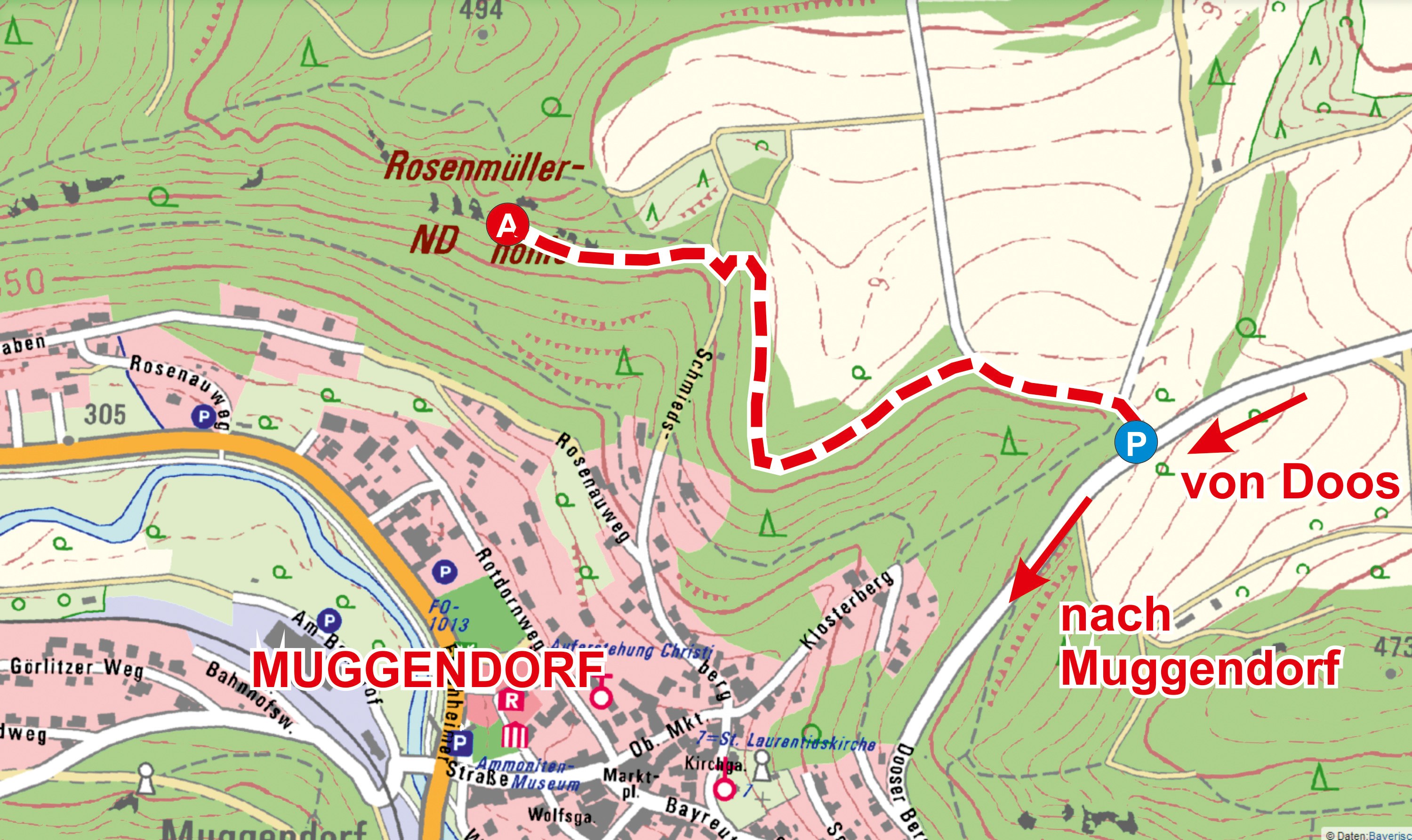 Abb. 24: Fußweg zur Rosenmüllershöhle von der Verbindungsstraße Doos-Muggendorf aus