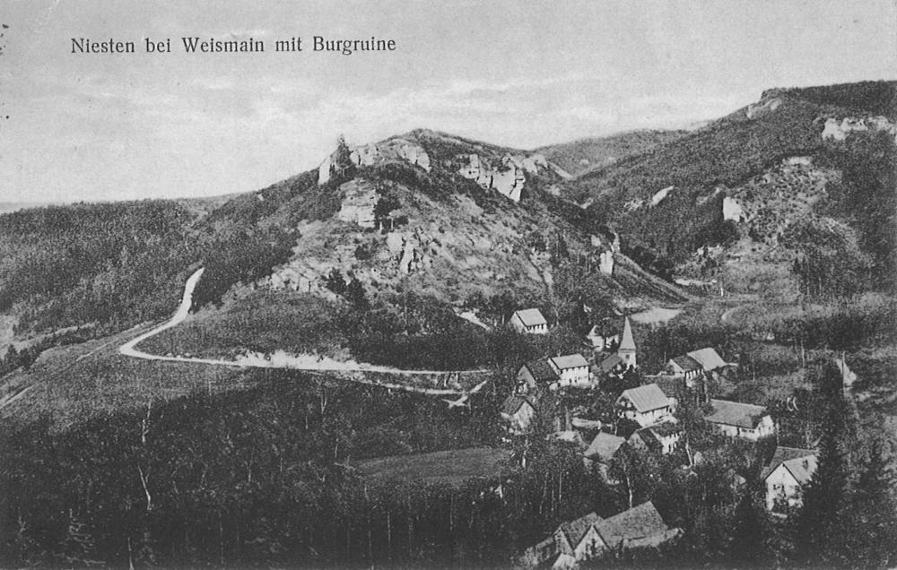 Abb. 18: Blick auf Niesten und die dahinter thronende Burgruine, Postkarte aus den 1920er Jahren