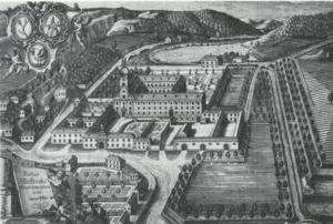 Abb. 3: Kupferstich der Klosteranlage von Weißenohe um 1720 / 30 von P. Franziskus Kohl aus Michelfeld
