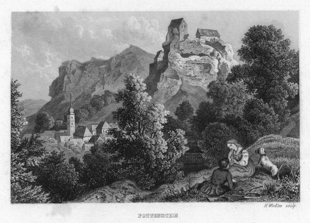Ludwig Richter: Pottenstein, Stahlstich von Henry Winkles (1840)