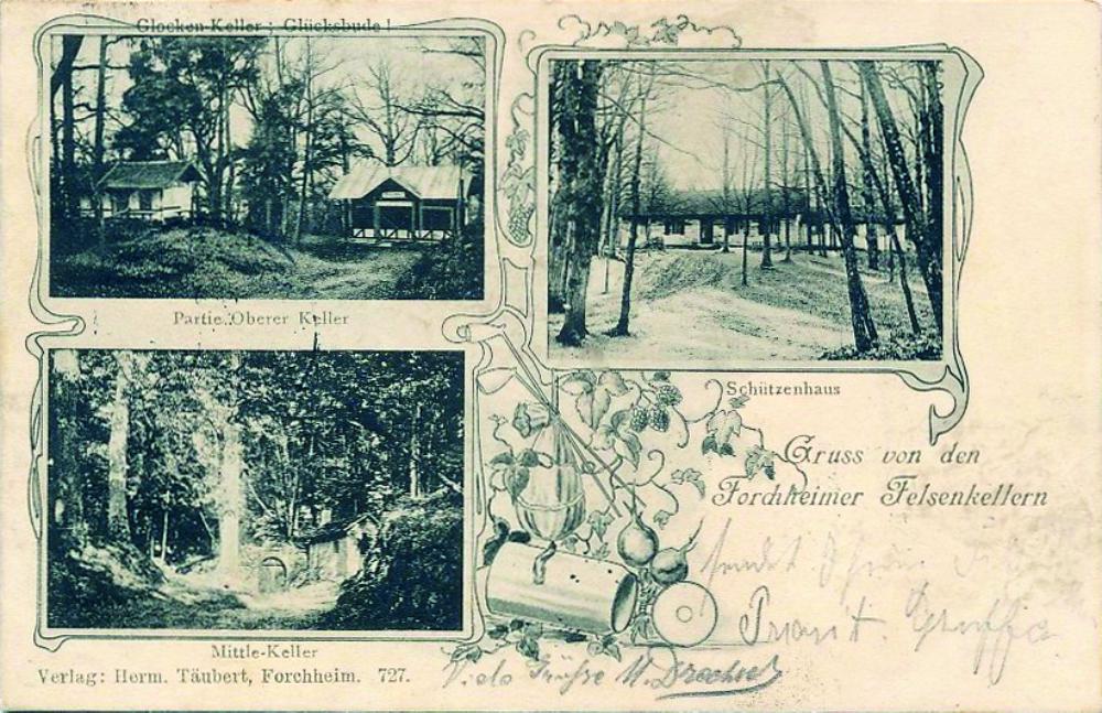 Abb. 10: Alte Postkarte von Anfang des 20. Jahrhunderts mit einigen der Forchheimer Felsenkeller