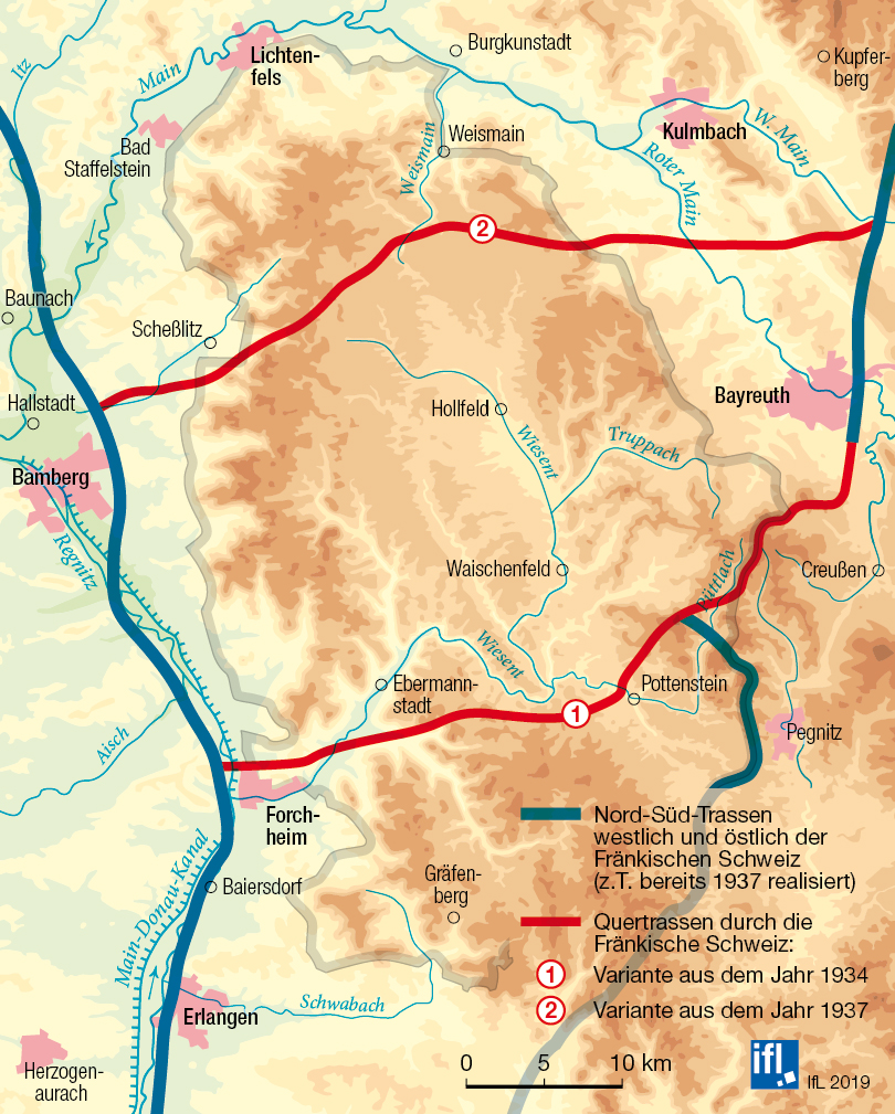 Abb. 8: Reichsautobahnprojekte 1934 und 1937 durch die Fränkische Schweiz