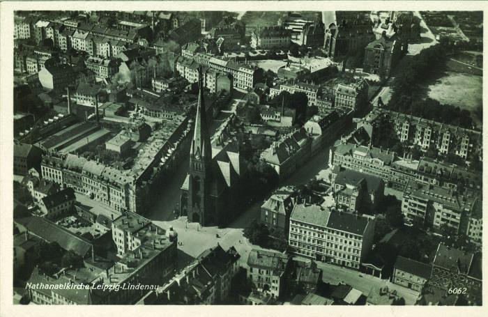 Nathanaelkirche: Luftaufnahme, Ansichtskarte um 1930