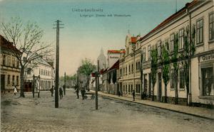 Liebertwolkwitz: Leipziger Strasse mit Wasserturm, Ansichtskarte um 1916