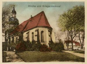 Liebertwolkwitz: Kirche und Kriegerdenkmal, Ansichtskarte um 1930
