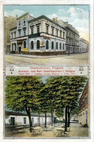 Westendhallen in Leipzig-Plagwitz, Ansichtskarte um 1912
