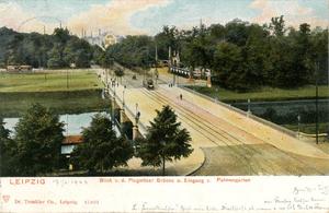 Plagwitzer Brücke und Eingang zum Palmengarten, Ansichtskarte um 1903
