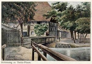 Mühlensteg zu Thekla-Plösen, Ansichtskarte um 1906