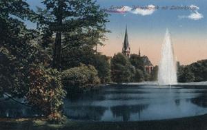 Johannapark mit Lutherkirche, Ansichtskarte um 1915