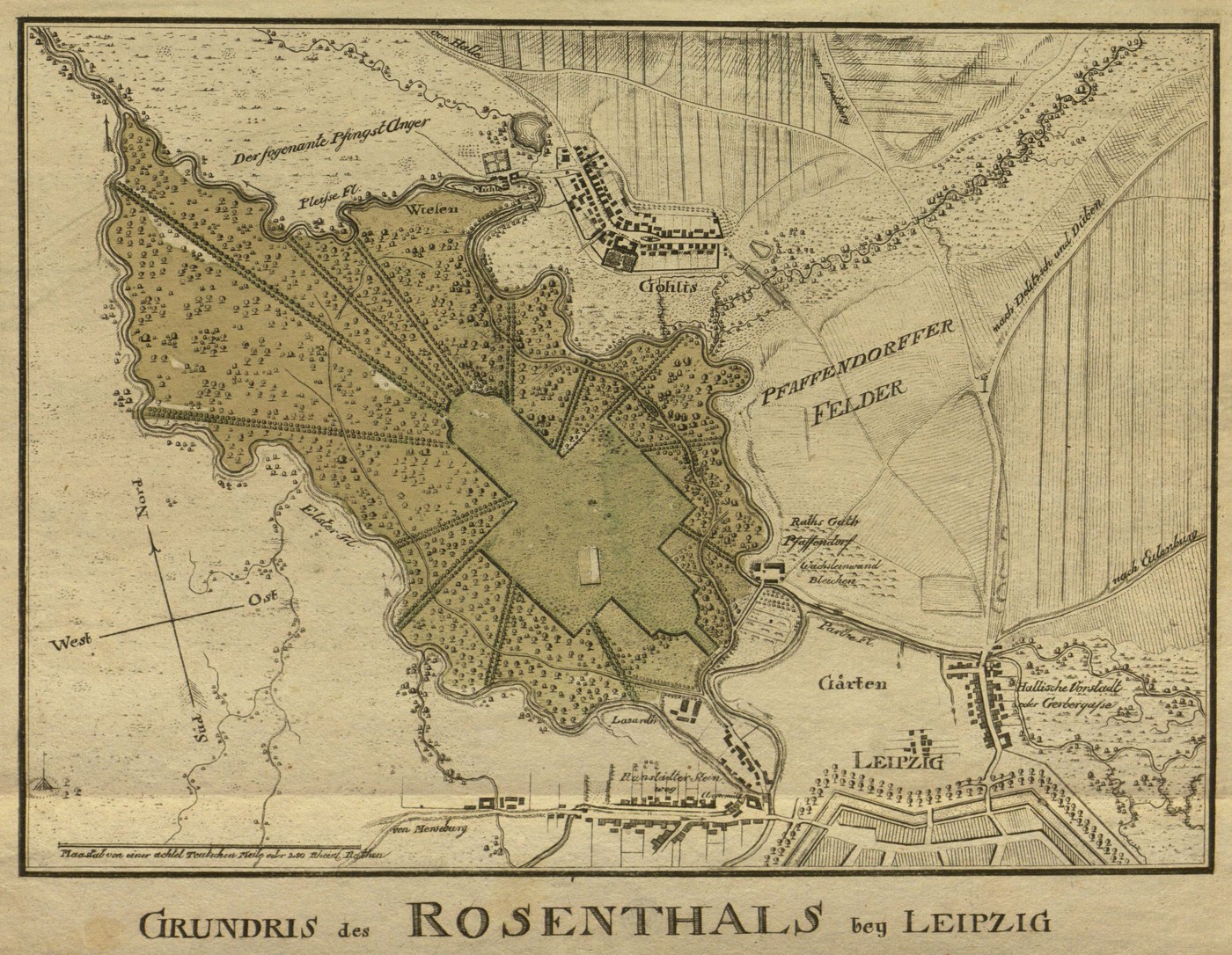 Grundriss des Rosentals bei Gohlis, Karte um 1780