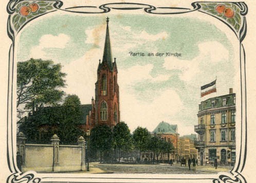 Gohlis: Partie an der Kirche, Ansichtskarte um 1907