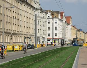 Lützner Straße kurz vor Abschluss der Umbauarbeiten 2014
