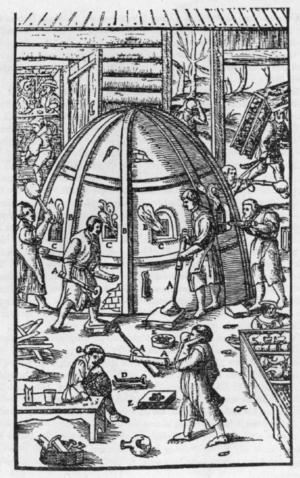 Darstellung eines Schmelzofens bei Georg Agricola 1550