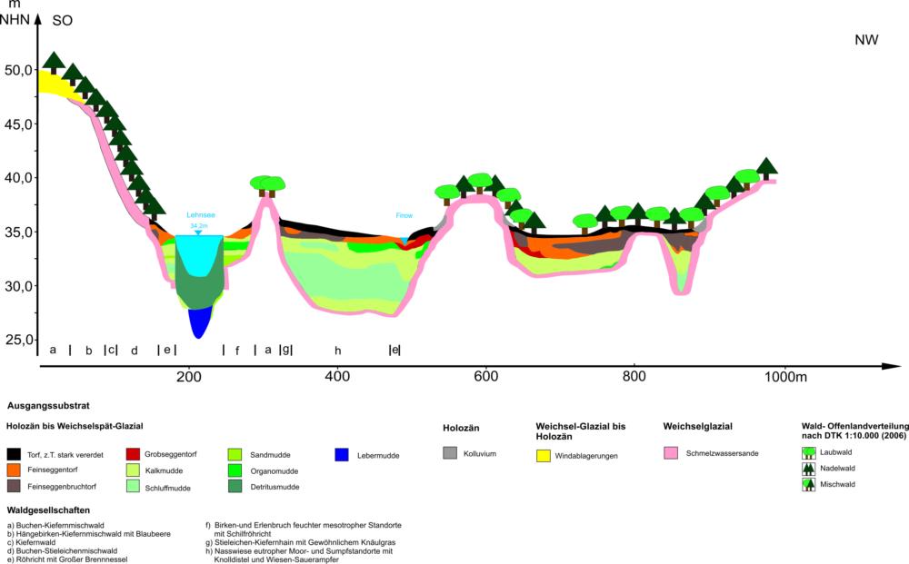 Abb. 16: Geoökologische Übersicht des Lehnsee-Beckens nach Berendt 1882, LBGR 2012 und LfB 2005, zusammengestellt von Axel Heise