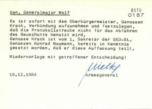 Abb. 1: Anweisung von Erich Mielke, 18. Dezember 1984