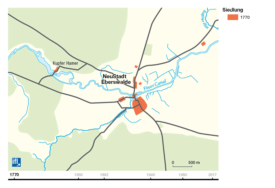 Abb. 3: Stadtentwicklung Eberswalde 1770–2017 (Zur Einzelansicht bitte anklicken.)