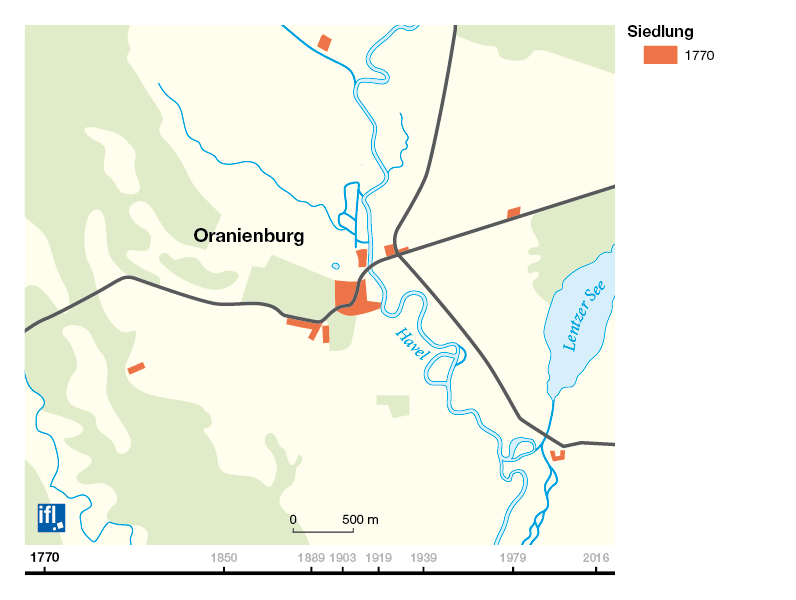 Abb. 4: Stadtentwicklung Oranienburg 1770–2016 (Zur Einzelansicht bitte anklicken.)