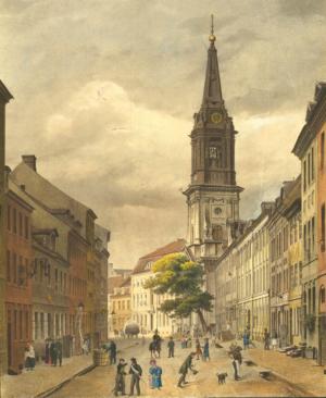 Abb. 1: Berlin ohne Kanalisation, Klosterstraße mit Blick auf die Parochialkirche, um 1833