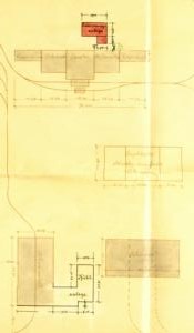 Abb. 1: Ausschnitt Lageplan Gut Hobrechtsfelde 1909: mit Kornspeicher, Scheune und Schweinestall