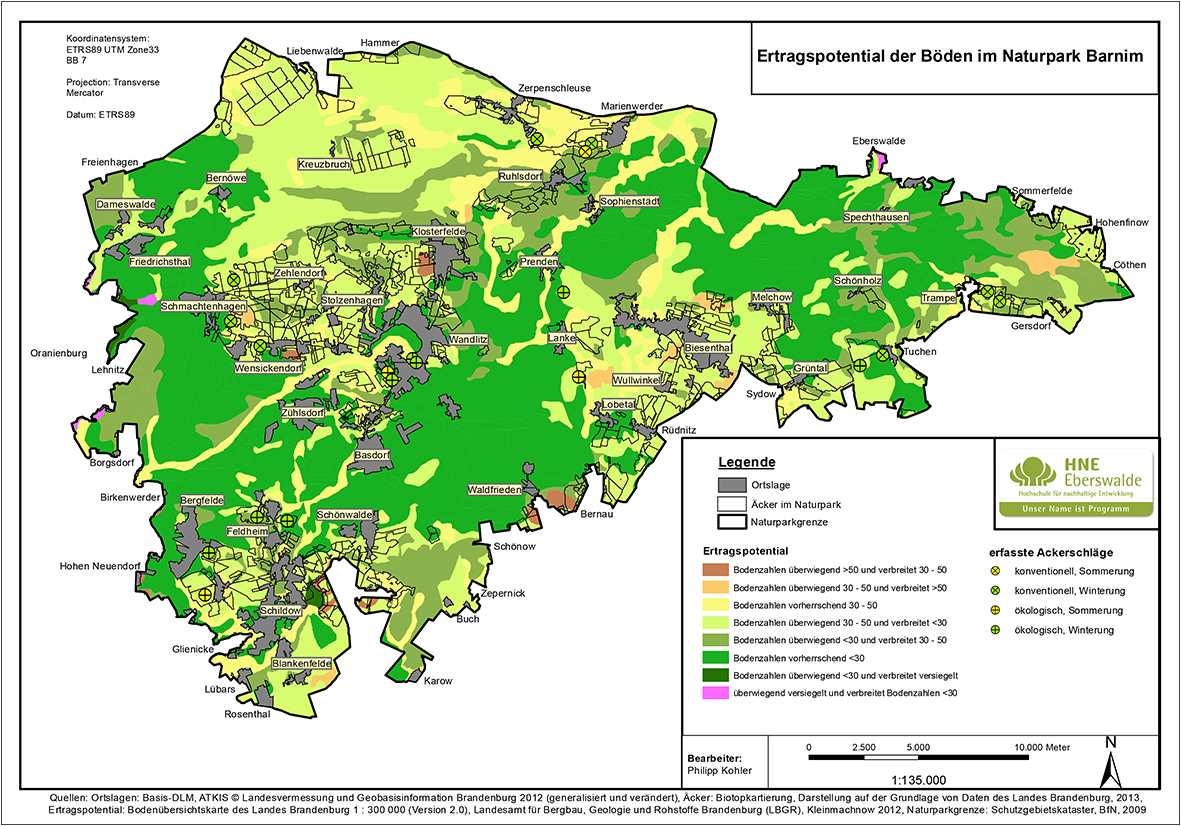 Abb. 2: Ertragspotential der Böden im Naturpark Barnim