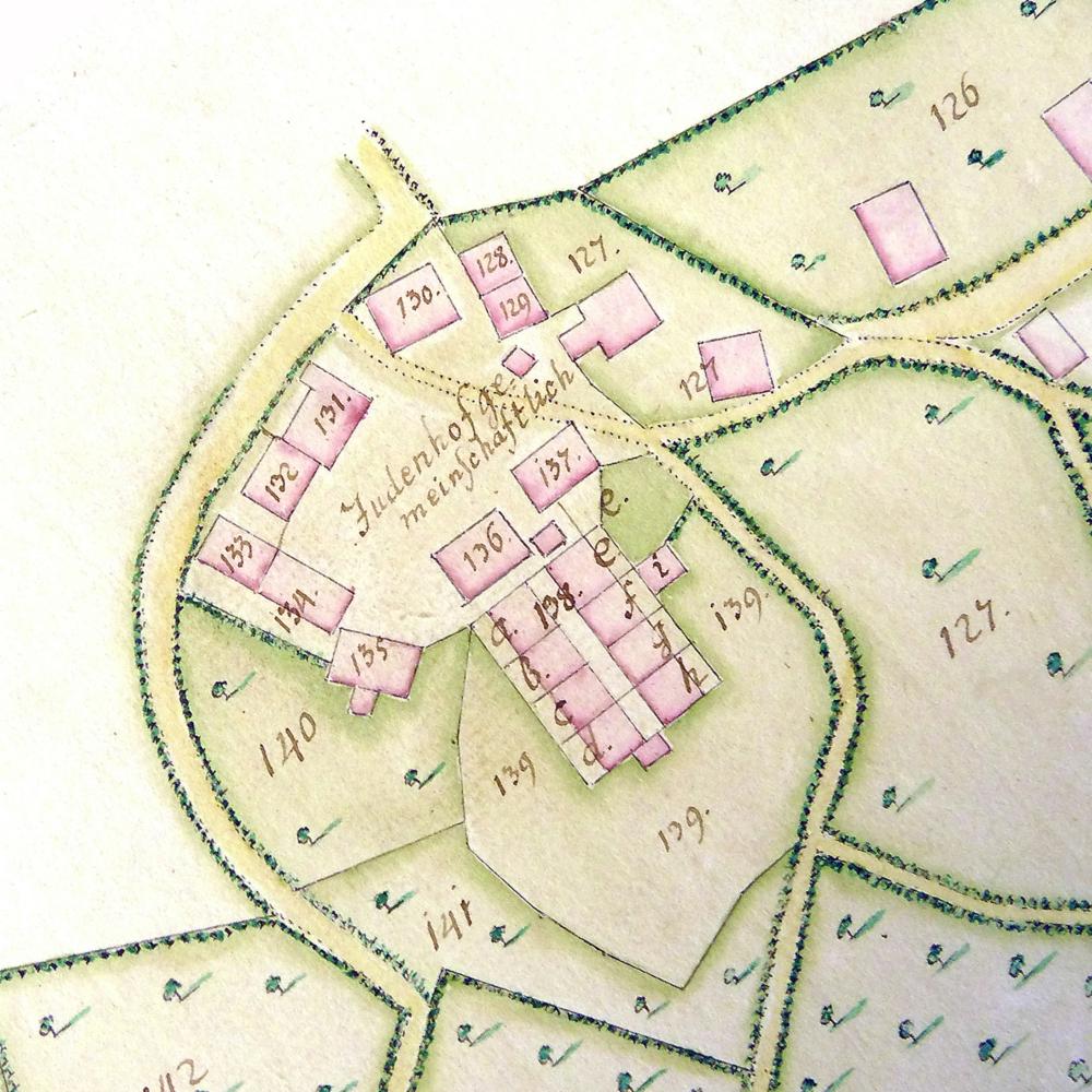 Abb. 18: Ausschnitt aus dem Urbar des Kastenamtes Forchheim von 1787 für Mittelweilersbach. Im Vergleich mit dem Satellitenbild von 2016 (Abb. 19) ist gut zu erkennen, dass erhebliche Bestandteile der baulichen Grundrisssituation von 1786 noch erstaunlich unverändert vorhanden sind.
