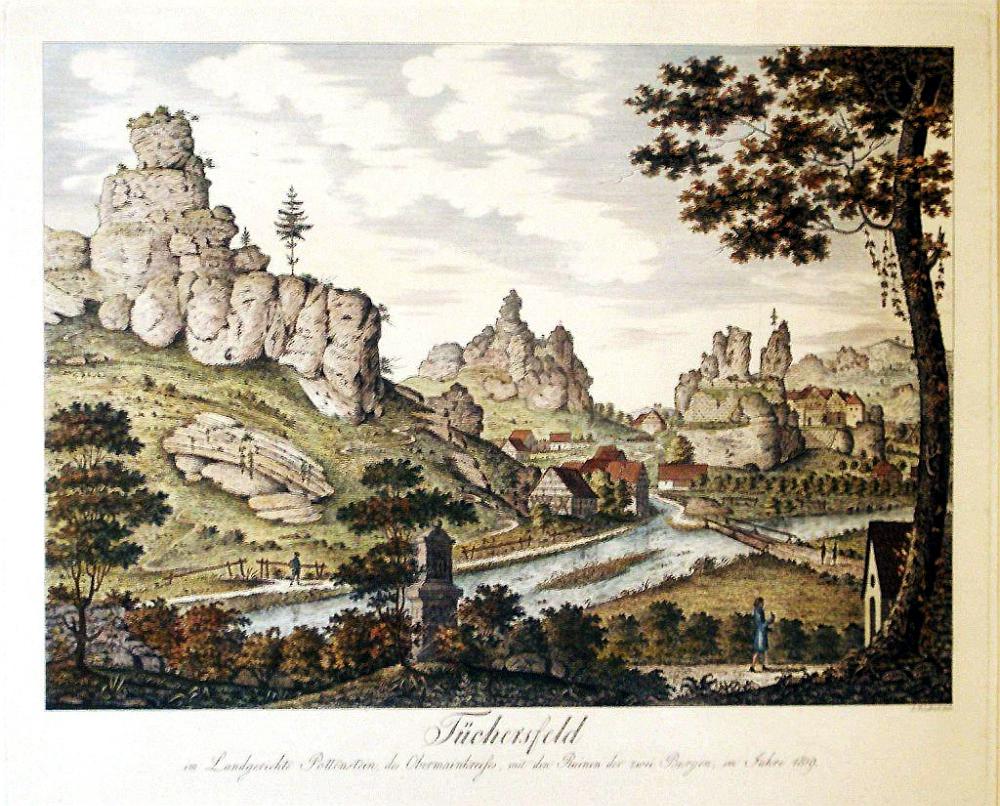 Tüchersfeld: Kolorierter Kupferstich von Friedrich Eustach (1819)