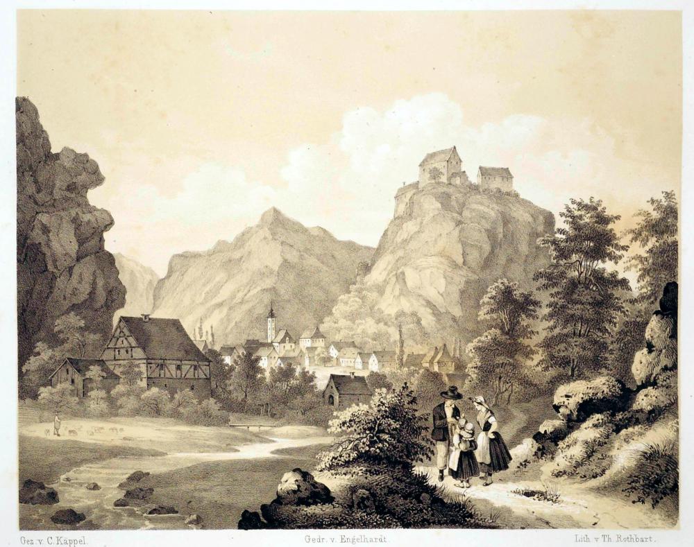 Pottenstein: Lithografie von Theodor Rothbarth nach einer Zeichnung von Carl Käppel (1840)