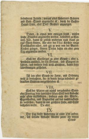 Abb. 14b: Archival von 1759 über die Art und Weise, wie die „10stündige Anbetung“ im Bistum Bamberg zu praktizieren ist, Seite 2