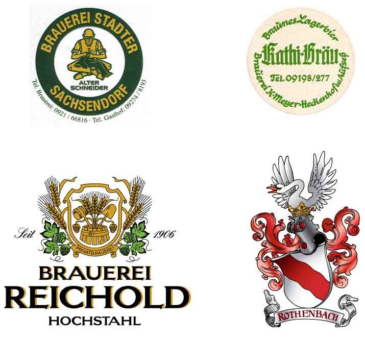 Abb. 2: Collage der Bierfilze bzw. Logos der vier Brauereien