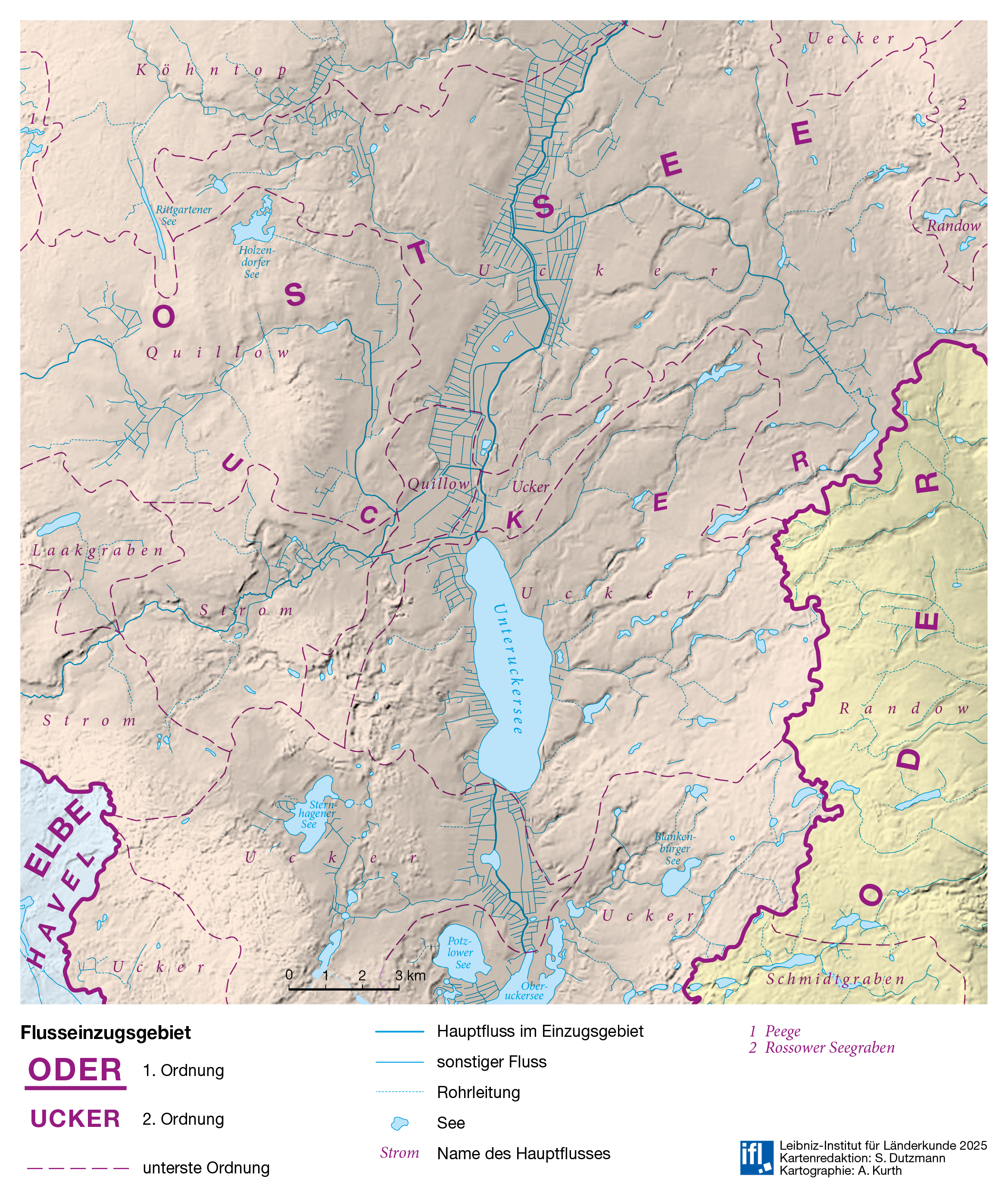 Abb. 1: Übersicht der Flusseinzugsgebiete in der nördlichen Uckermark