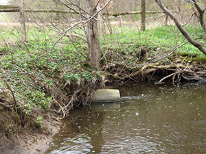 Abb. 1c: Auslauf einer unterirdischen Dränung in einen angrenzenden Bach