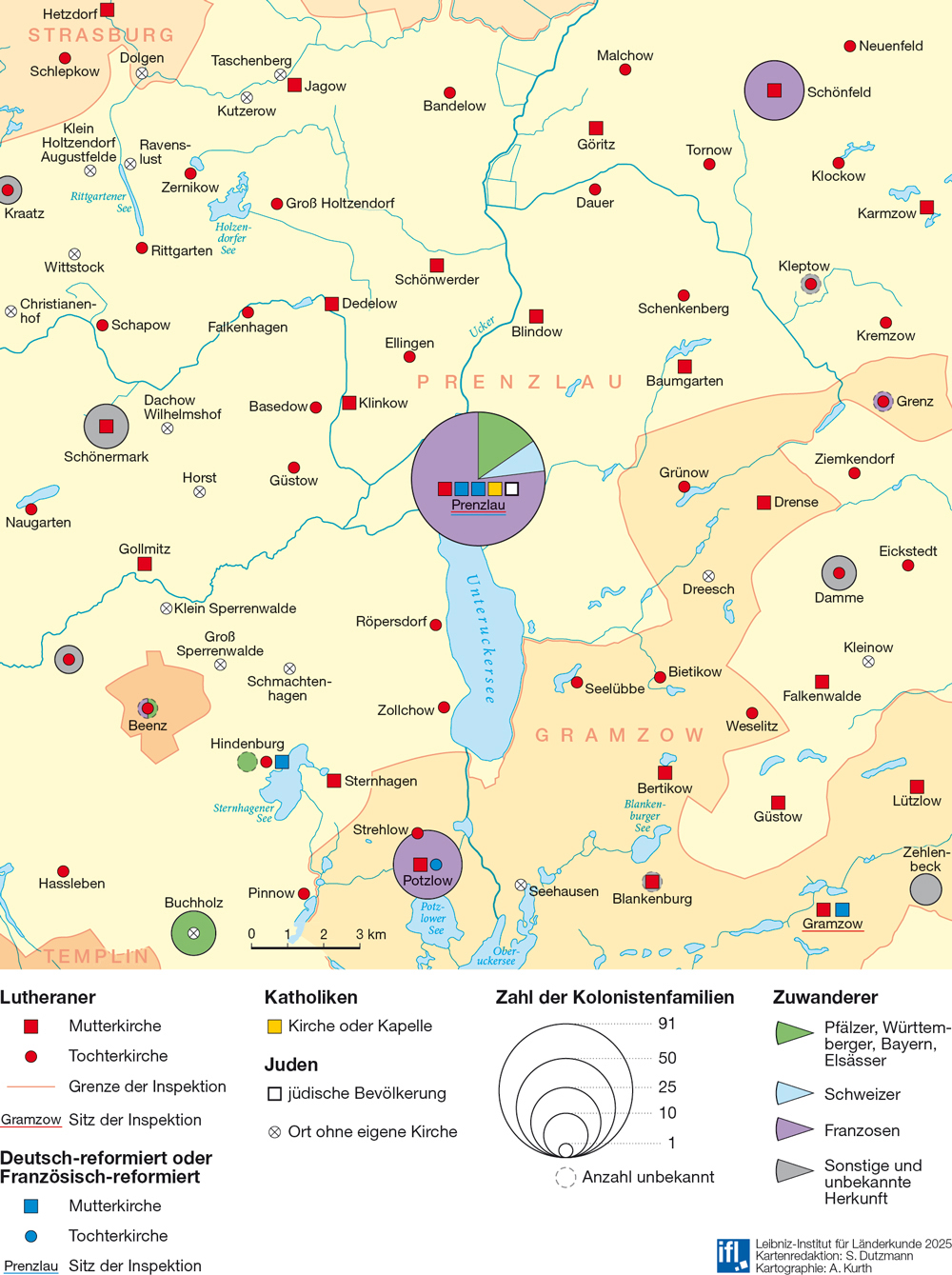 Abb. 1: Konfessionen und Kolonistensiedlung seit dem ausgehenden 17. Jahrhundert
