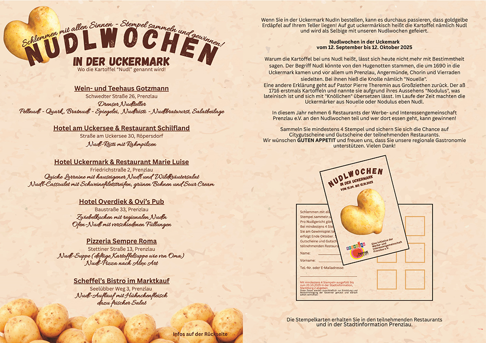 Abb. 3: Werbeflyer der Stadt Prenzlau für die Nudlwochen in der Uckermark vom 12. September bis 12. Oktober 2025.