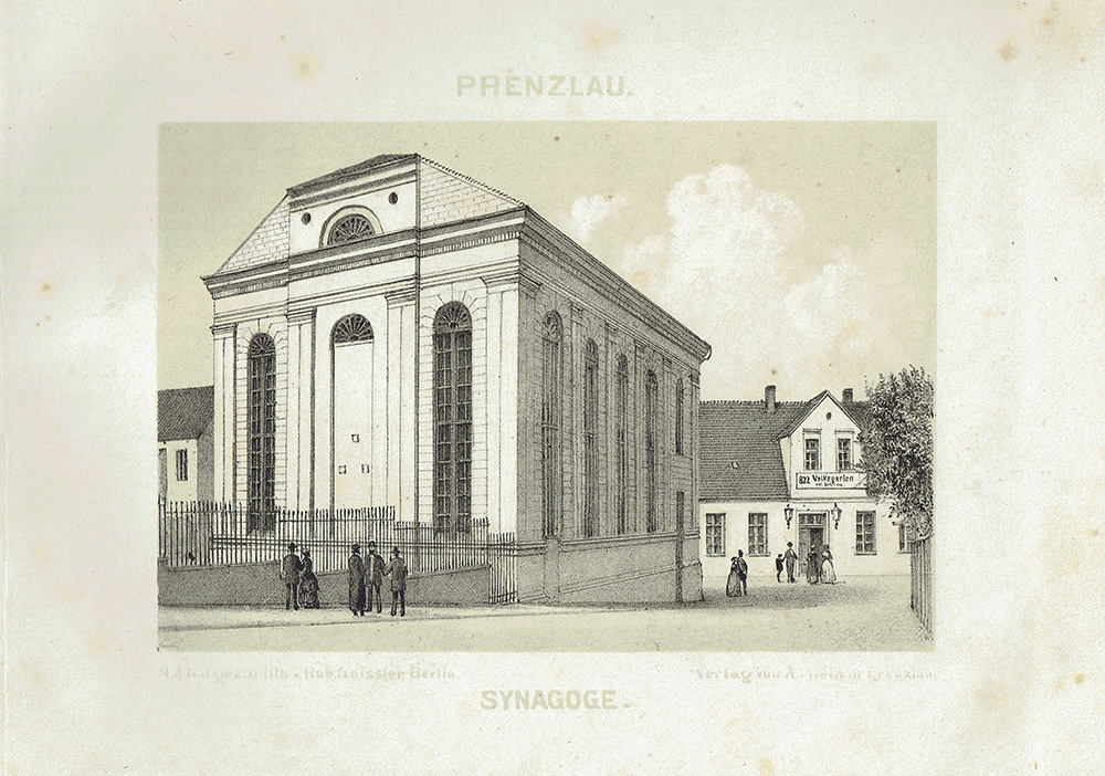 Abb. 3: Historische Ansicht der Prenzlauer Synagoge aus einem von Robert Geissler 1875 gezeichneten und lithographierten Album mit Erinnerungsblättern zu Prenzlau.