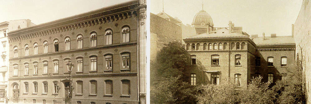 Abb. 19 u. 20: Zu diesem Neubau (hier Ansichten der Straßen- und der Hofseite) nach einem Entwurf von Gustav Knoblauch gehörte, wie schon beim Vorgängergebäude, ein wunderschöner Garten. Die uckermärkischen Keibels weilten häufig in Berlin. Regelmäßig fuhren große Pferdewagen zu den Märkten, insbesondere zum Wollmarkt. Dann wurde am Alexanderplatz genächtigt und die Ware dort gelagert.