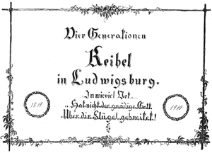 Abb. 71: Deckblatt des Jahrhundertbuches: Am 2. November 1919 wurde in Ludwigsburg das Jahrhundertfest gefeiert. Aus diesem Anlass verfasste Pfarrer Karl Boll in Schönfeld, Schwager des damaligen Besitzers Hans Keibel, eine Chronik.