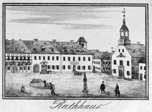Abb. 1: Nordseite Markt mit alter Nikolaikirche um 1850